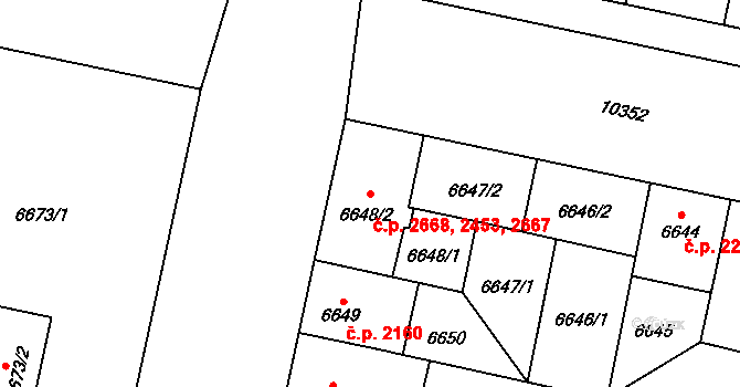 Jižní Předměstí 2453,2667,2668, Plzeň na parcele st. 6648/2 v KÚ Plzeň, Katastrální mapa