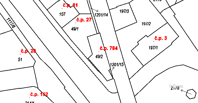 Úšovice 784, Mariánské Lázně na parcele st. 49/2 v KÚ Úšovice, Katastrální mapa
