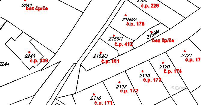 Příbram III 161, Příbram na parcele st. 2159/3 v KÚ Příbram, Katastrální mapa