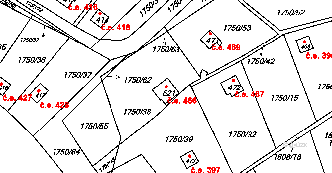 Dražice 466 na parcele st. 521 v KÚ Dražice u Tábora, Katastrální mapa