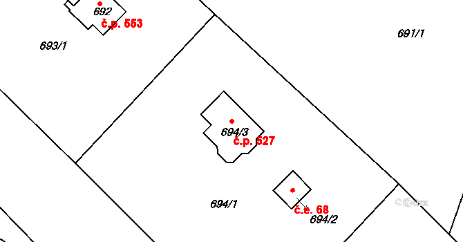 Křimice 527, Plzeň na parcele st. 694/3 v KÚ Křimice, Katastrální mapa