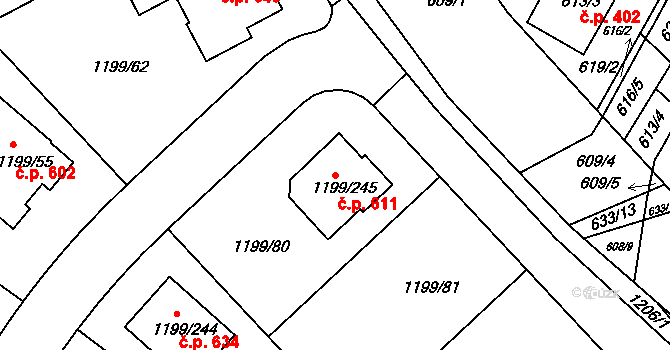 Soběšice 611, Brno na parcele st. 1199/245 v KÚ Soběšice, Katastrální mapa