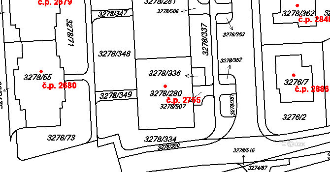 Líšeň 2765, Brno na parcele st. 3278/281 v KÚ Líšeň, Katastrální mapa