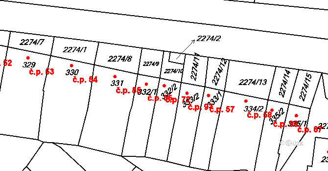 Pecínov 72, Nové Strašecí na parcele st. 332/2 v KÚ Nové Strašecí, Katastrální mapa
