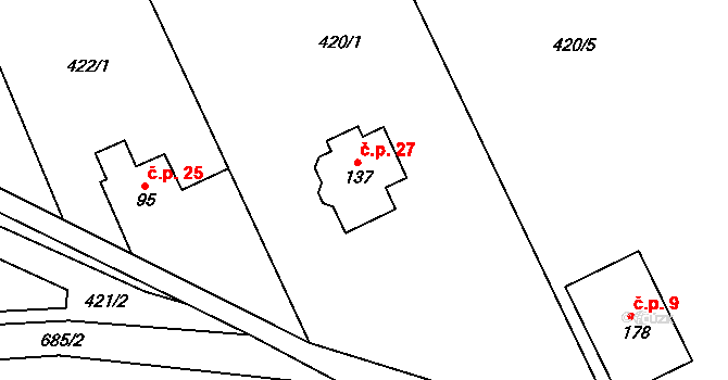 Kozlovice 27, Záluží na parcele st. 137 v KÚ Záluží u Roudnice nad Labem, Katastrální mapa