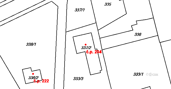 Liboš 204 na parcele st. 337/2 v KÚ Liboš, Katastrální mapa