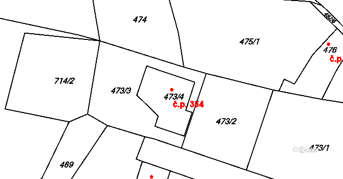 Jehnice 354, Brno na parcele st. 473/4 v KÚ Jehnice, Katastrální mapa