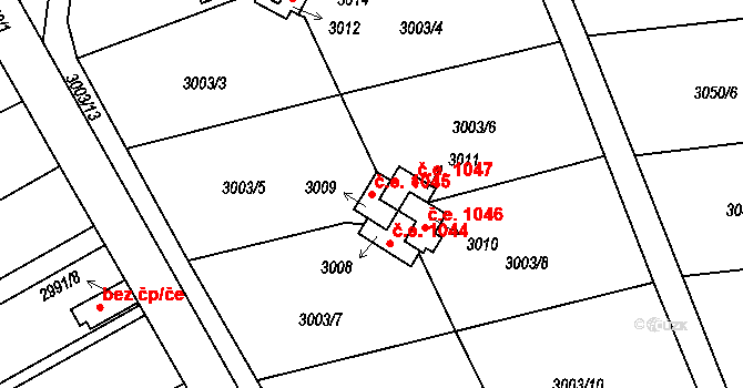 Planá nad Lužnicí 1045 na parcele st. 3009 v KÚ Planá nad Lužnicí, Katastrální mapa