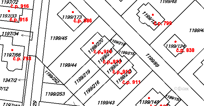 Vejprnice 913 na parcele st. 1199/217 v KÚ Vejprnice, Katastrální mapa