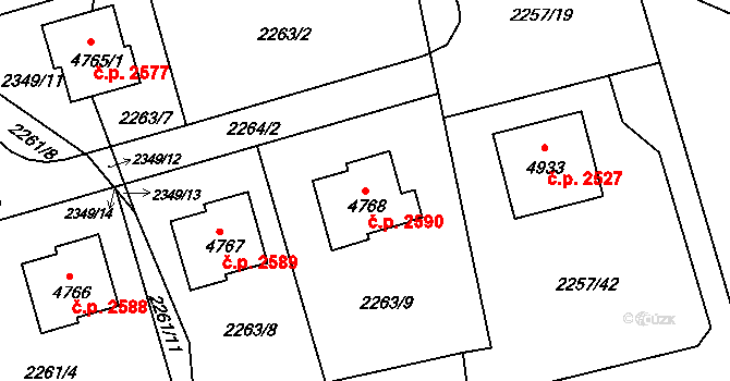 Rožnov pod Radhoštěm 2590 na parcele st. 4768 v KÚ Rožnov pod Radhoštěm, Katastrální mapa