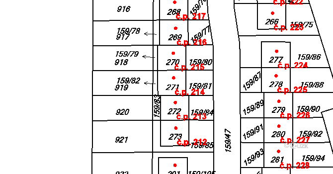 Drahelčice 214 na parcele st. 271 v KÚ Drahelčice, Katastrální mapa