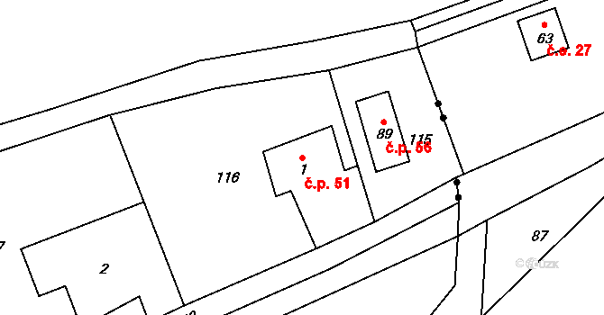 Sovinec 51, Jiříkov na parcele st. 1 v KÚ Sovinec, Katastrální mapa