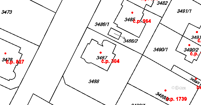 Předměstí 304, Litoměřice na parcele st. 3487 v KÚ Litoměřice, Katastrální mapa