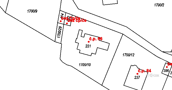 Hvězdonice 66 na parcele st. 221 v KÚ Hvězdonice, Katastrální mapa