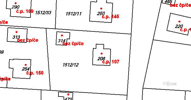 Olbramovice Ves 107, Olbramovice na parcele st. 206 v KÚ Olbramovice u Votic, Katastrální mapa