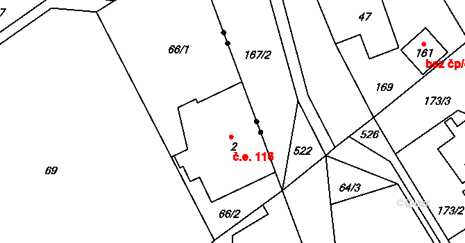 Mukařov 116 na parcele st. 2 v KÚ Mukařov u Jiviny, Katastrální mapa