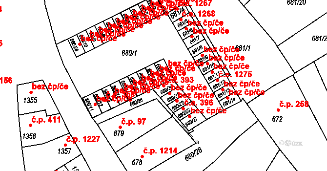 Předměstí 393, Litoměřice na parcele st. 680/20 v KÚ Litoměřice, Katastrální mapa