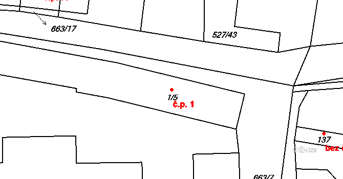 Podbradec 1, Mšené-lázně na parcele st. 1/5 v KÚ Podbradec, Katastrální mapa