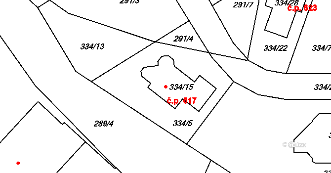 Týnec nad Labem 617 na parcele st. 334/15 v KÚ Týnec nad Labem, Katastrální mapa