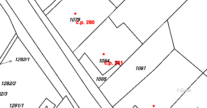 Bylnice 281, Brumov-Bylnice na parcele st. 1084 v KÚ Bylnice, Katastrální mapa