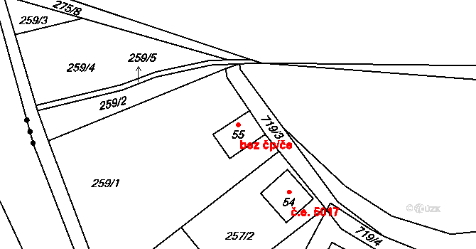 Jihlava 38663597 na parcele st. 55 v KÚ Hosov, Katastrální mapa