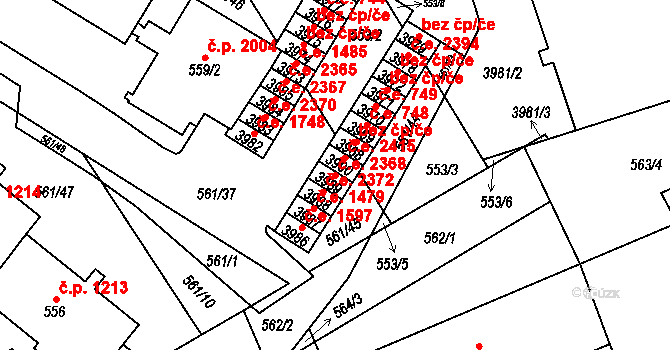 Řečkovice 2368, Brno na parcele st. 3989 v KÚ Řečkovice, Katastrální mapa