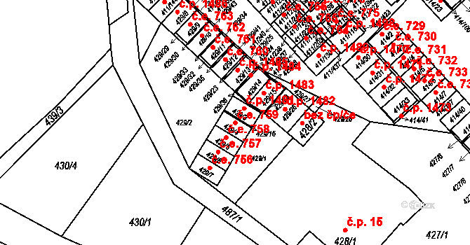Ráj 759, Karviná na parcele st. 429/4 v KÚ Ráj, Katastrální mapa