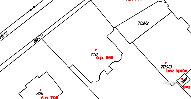 Předměstí 669, Opava na parcele st. 710 v KÚ Opava-Předměstí, Katastrální mapa