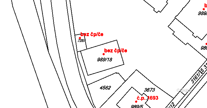 Kroměříž 45015597 na parcele st. 989/18 v KÚ Kroměříž, Katastrální mapa