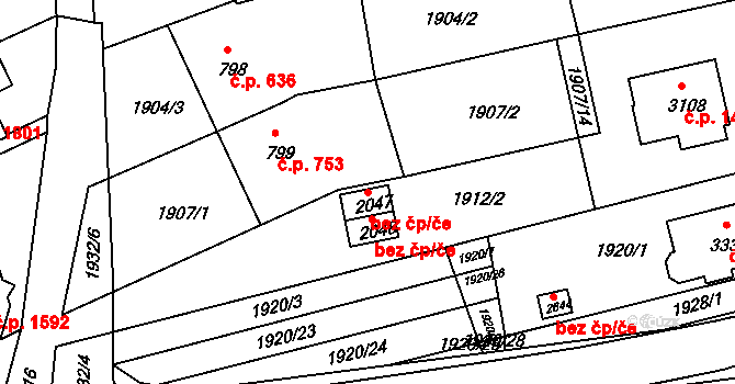 Otrokovice 47793597 na parcele st. 2047 v KÚ Otrokovice, Katastrální mapa