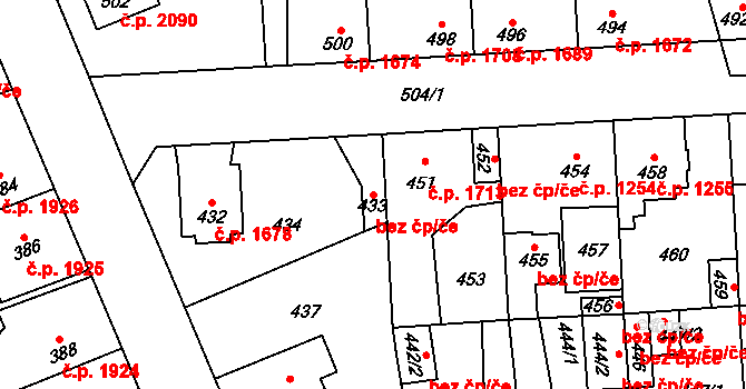 Kladno 47990597 na parcele st. 433 v KÚ Kročehlavy, Katastrální mapa