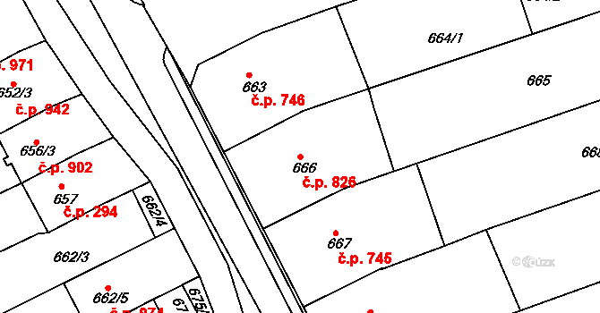 Nivnice 826 na parcele st. 666 v KÚ Nivnice, Katastrální mapa