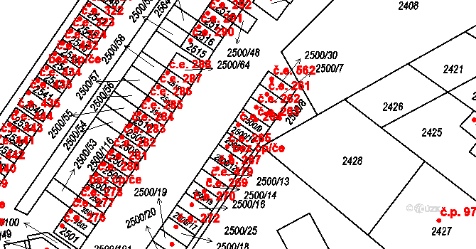 Hustopeče 264 na parcele st. 2500/10 v KÚ Hustopeče u Brna, Katastrální mapa