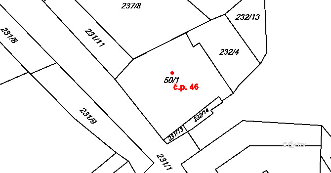 Hošťalovice 46 na parcele st. 50/1 v KÚ Hošťalovice, Katastrální mapa