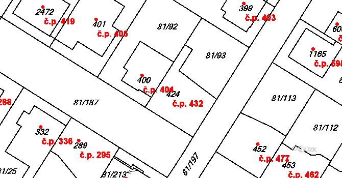 Lobeček 432, Kralupy nad Vltavou na parcele st. 424 v KÚ Lobeček, Katastrální mapa