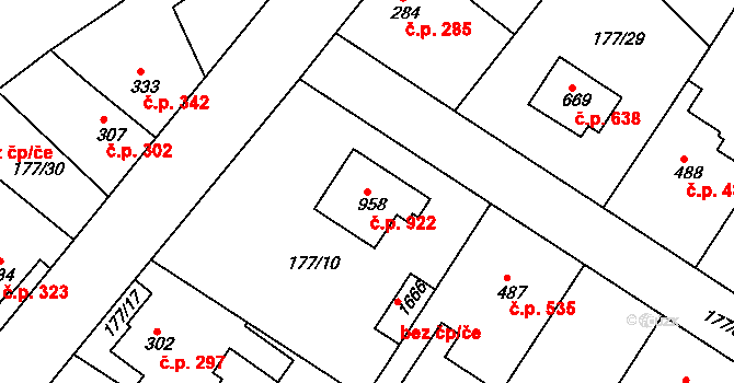 Neratovice 922 na parcele st. 958 v KÚ Neratovice, Katastrální mapa