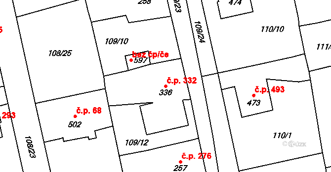 Rudná 332 na parcele st. 336 v KÚ Dušníky u Rudné, Katastrální mapa