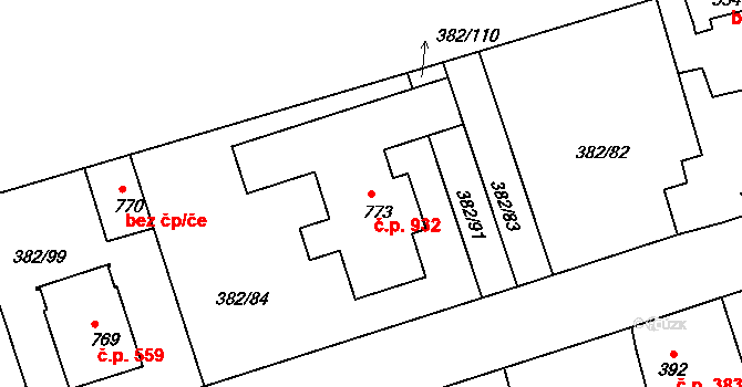 Rudná 932 na parcele st. 773 v KÚ Dušníky u Rudné, Katastrální mapa