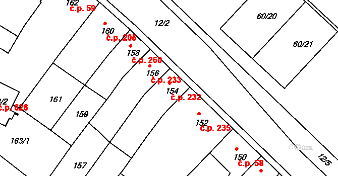 Veselí nad Lužnicí I 232, Veselí nad Lužnicí na parcele st. 154 v KÚ Veselí nad Lužnicí, Katastrální mapa
