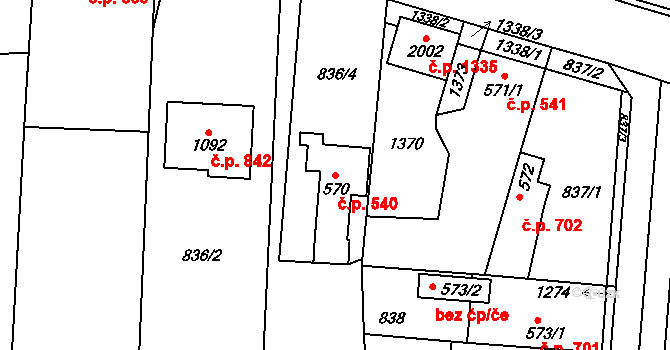 Svítkov 540, Pardubice na parcele st. 570 v KÚ Svítkov, Katastrální mapa
