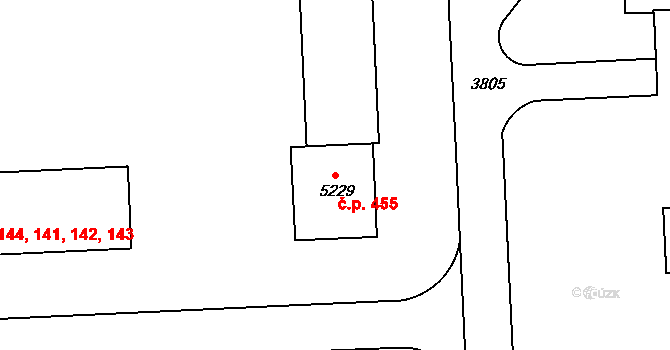 Polabiny 455, Pardubice na parcele st. 5229 v KÚ Pardubice, Katastrální mapa