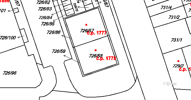 České Budějovice 2 1778, České Budějovice na parcele st. 726/58 v KÚ České Budějovice 2, Katastrální mapa