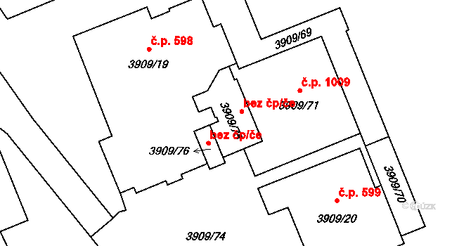 Jindřichův Hradec 79951597 na parcele st. 3909/75 v KÚ Jindřichův Hradec, Katastrální mapa