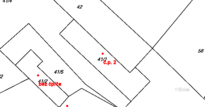 Blahutovice 2, Jeseník nad Odrou na parcele st. 41/1 v KÚ Blahutovice, Katastrální mapa