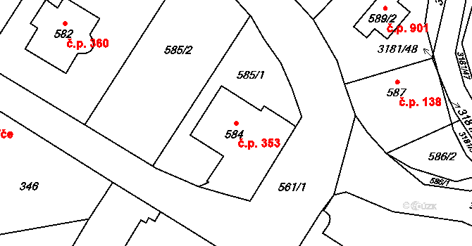 Klimkovice 353 na parcele st. 584 v KÚ Klimkovice, Katastrální mapa