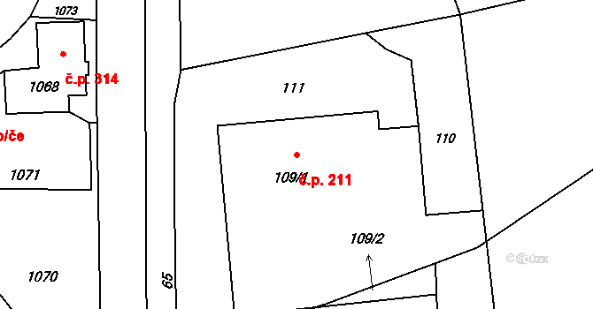 Suchdol nad Odrou 211 na parcele st. 109/1 v KÚ Suchdol nad Odrou, Katastrální mapa
