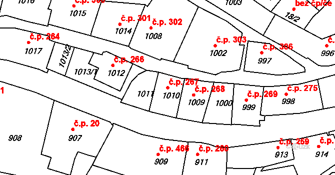 Štramberk 267 na parcele st. 1010 v KÚ Štramberk, Katastrální mapa