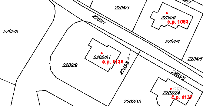 Liberec XIV-Ruprechtice 1136, Liberec na parcele st. 2202/31 v KÚ Ruprechtice, Katastrální mapa