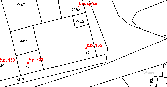 Černochov 135, Peruc na parcele st. 174 v KÚ Černochov, Katastrální mapa