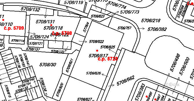 Jihlava 5728 na parcele st. 5706/817 v KÚ Jihlava, Katastrální mapa